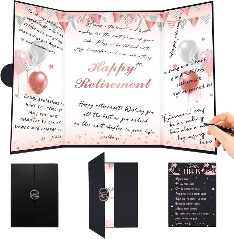 Retirement Party Guest Book & Decorations in Rose Gold