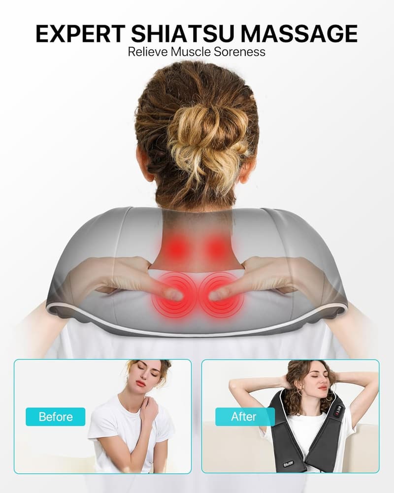3D Shiatsu Neck Massager with Heat - Pain Relief for Dad