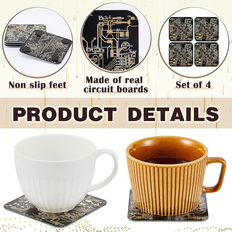 Father's Day PCB Coasters Set - 4 Circuit Board Drink Coasters