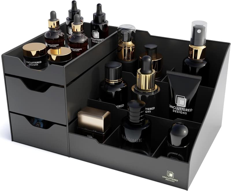 Large Black Men's Vanity Organizer with Drawers for Grooming
