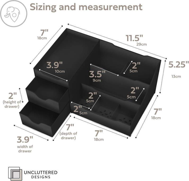 Large Black Men's Vanity Organizer with Drawers for Grooming