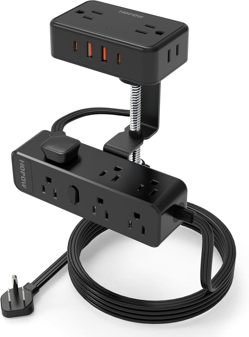 Desk Clamp Power Strip with 13 Outlets & 4 USB Ports