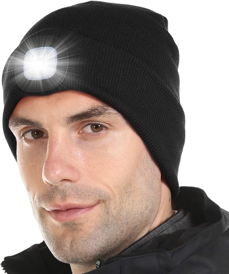 Rechargeable LED Beanie Hat for Men - Warm Knitted Outdoors Gift