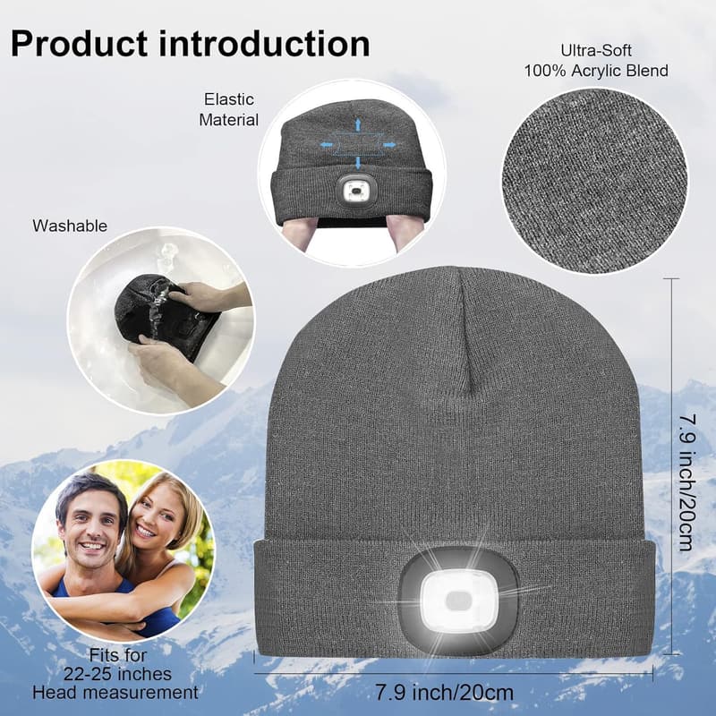 Rechargeable LED Beanie Hat for Men - Warm Knitted Outdoors Gift