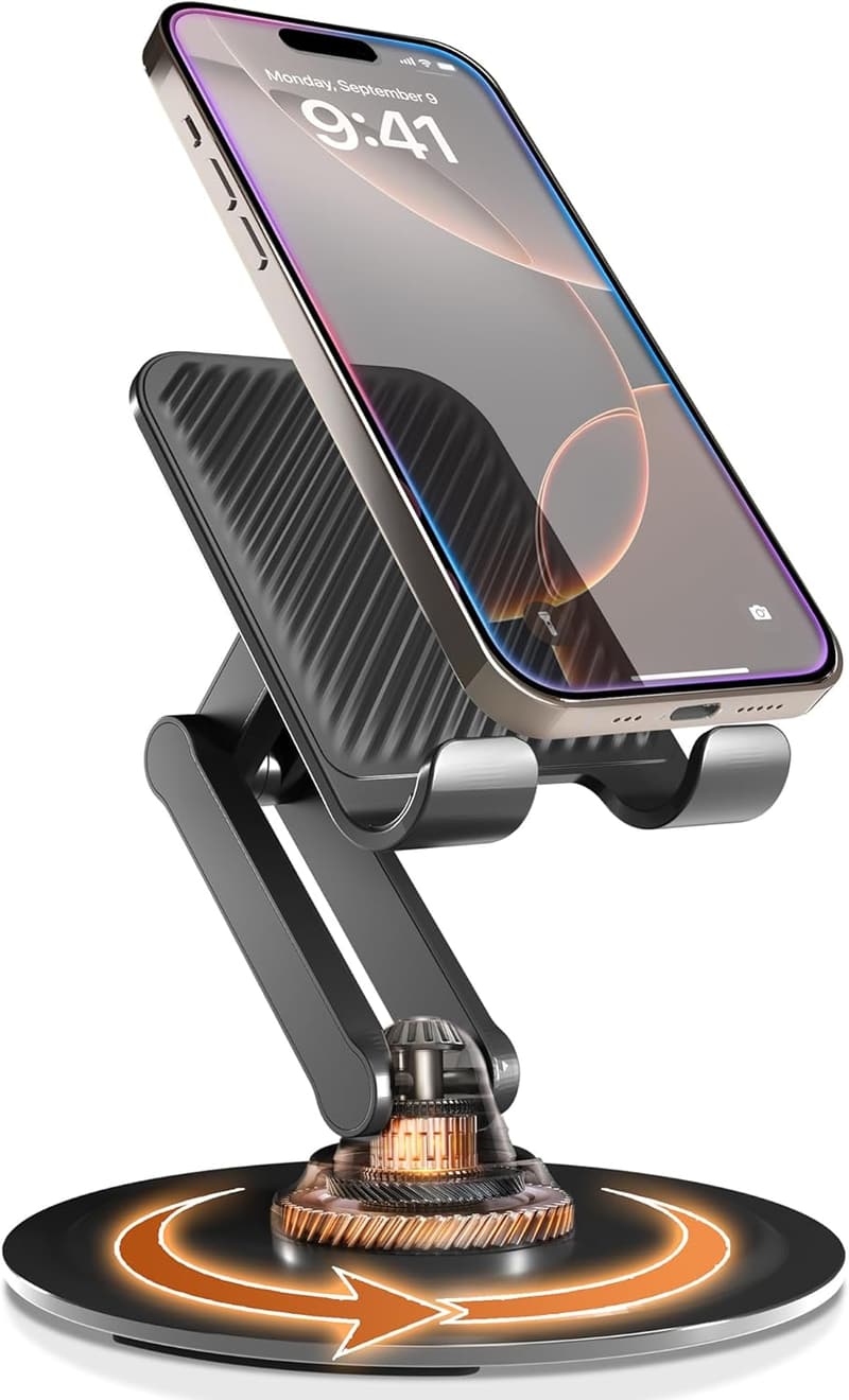 Rotating Cell Phone Stand for Desk - Sturdy & Portable Metal Holder
