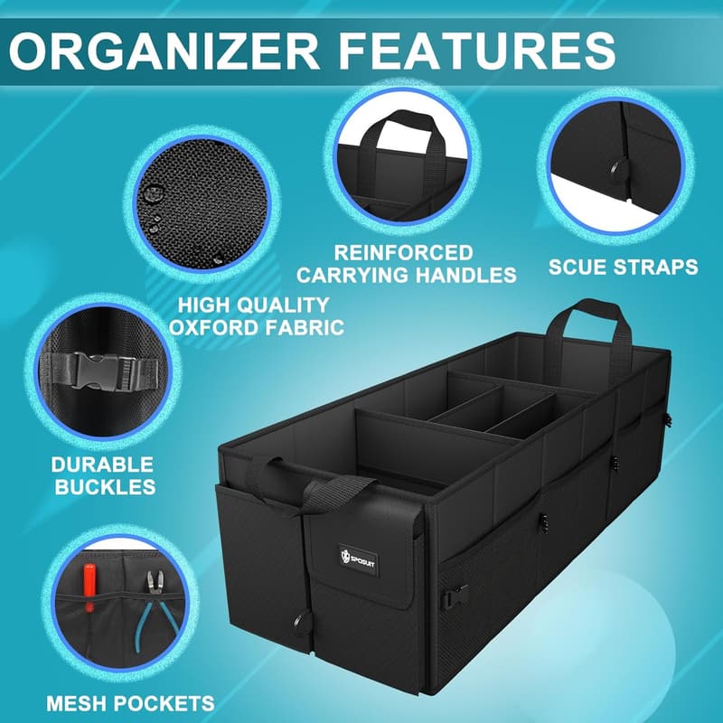 Extra Large Collapsible Car Trunk Organizer with Dividers