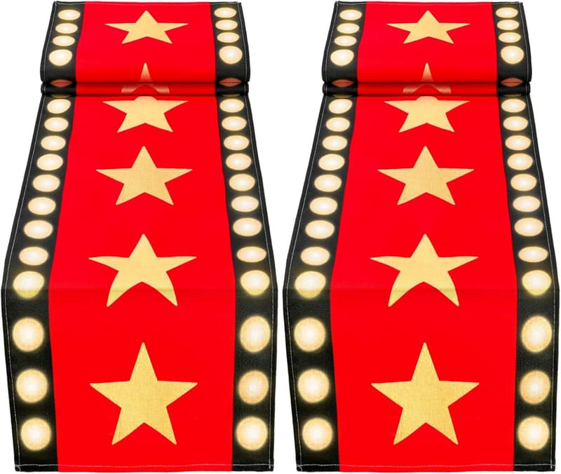 Movie Night Table Runner Set - Gold Star Design, 2 Pcs