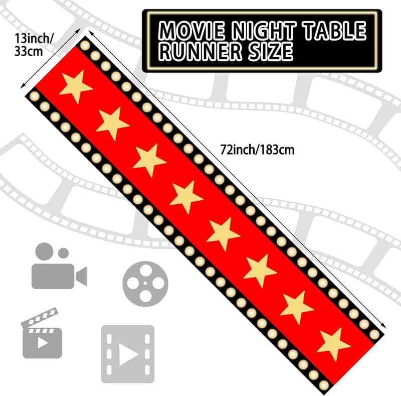 Movie Night Table Runner Set - Gold Star Design, 2 Pcs