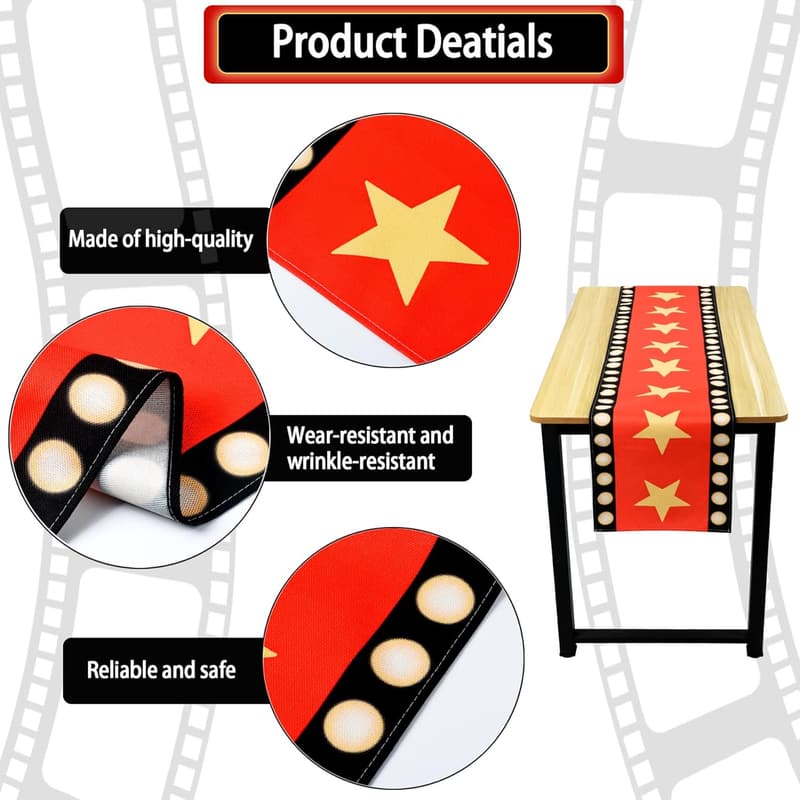 Movie Night Table Runner Set - Gold Star Design, 2 Pcs