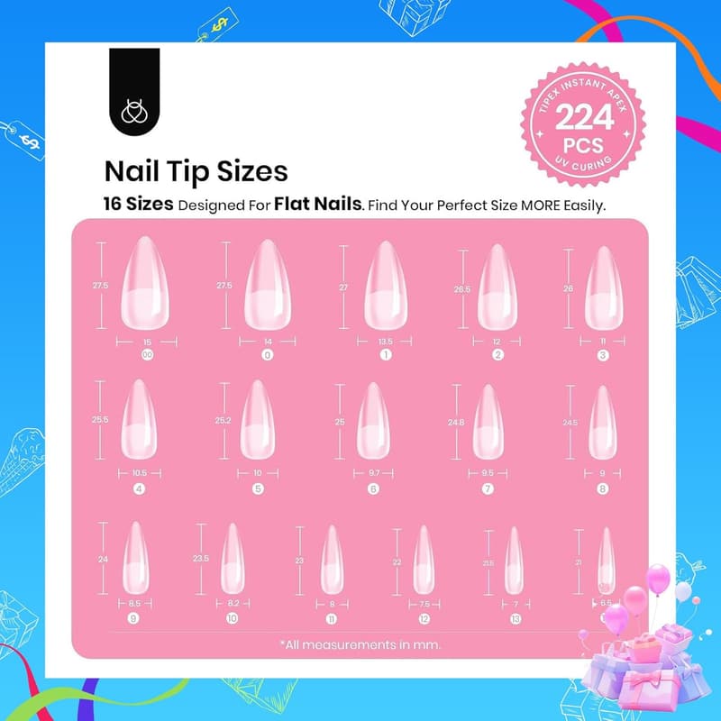 Pre-Built Stiletto Nail Tips Kit with Glue & Mini Lamp
