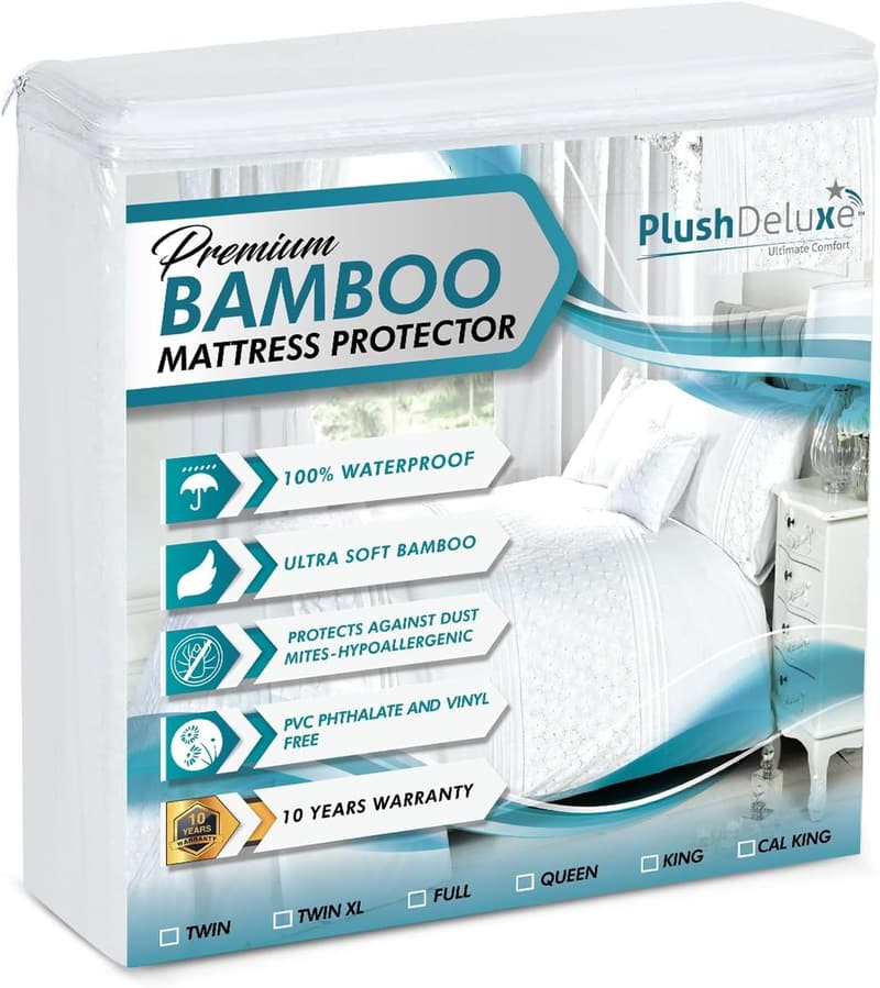 Premium Waterproof Bamboo Mattress Protector - King Size, Ultra Soft