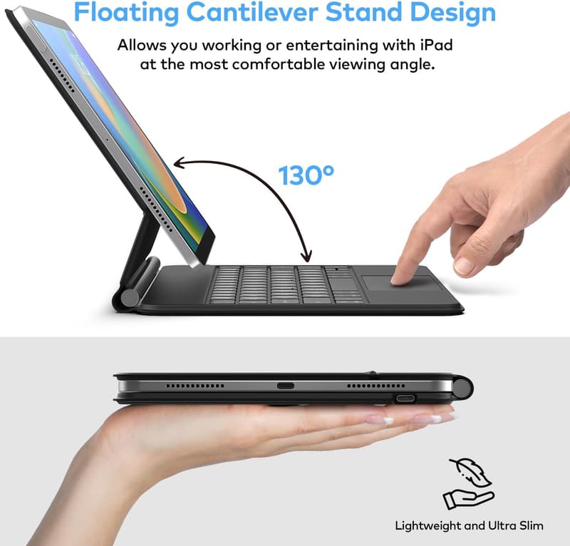 iPad Keyboard Case with Floating Stand & Multi-Touch Trackpad
