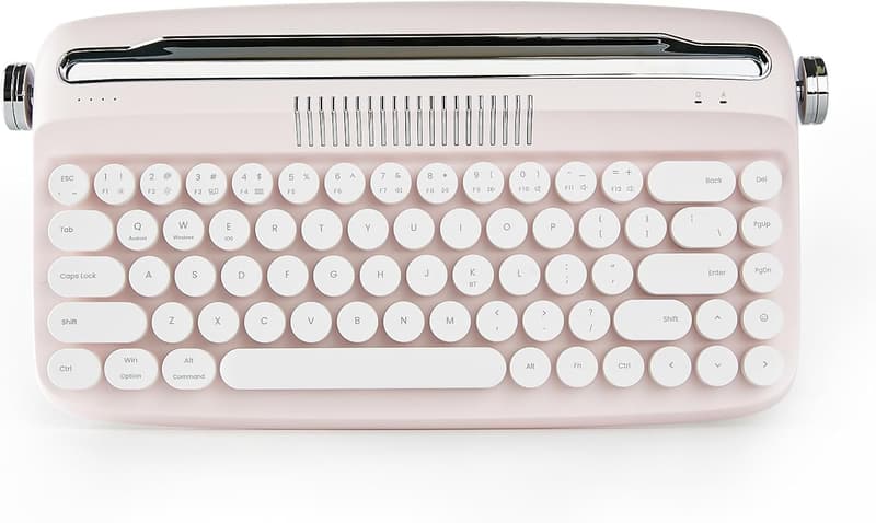 Retro Wireless Typewriter Keyboard with Cute Round Keycaps