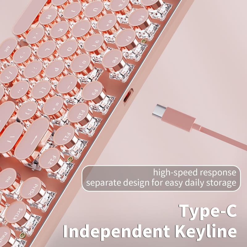 Pink Wired Mechanical Gaming Keyboard with Backlit LED Lights