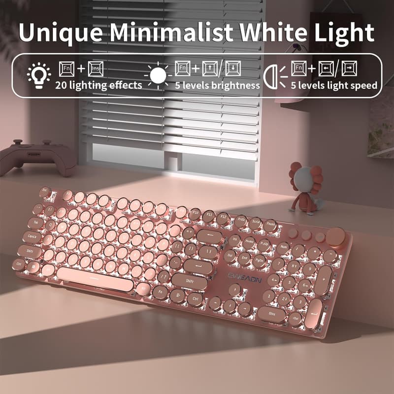 Pink Wired Mechanical Gaming Keyboard with Backlit LED Lights