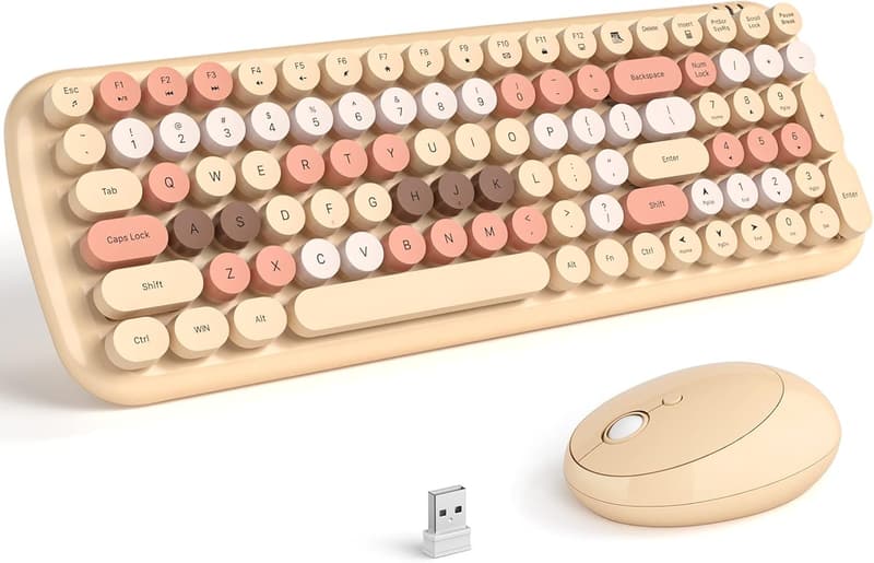 Retro Wireless Typewriter Keyboard and Mouse Combo for PC