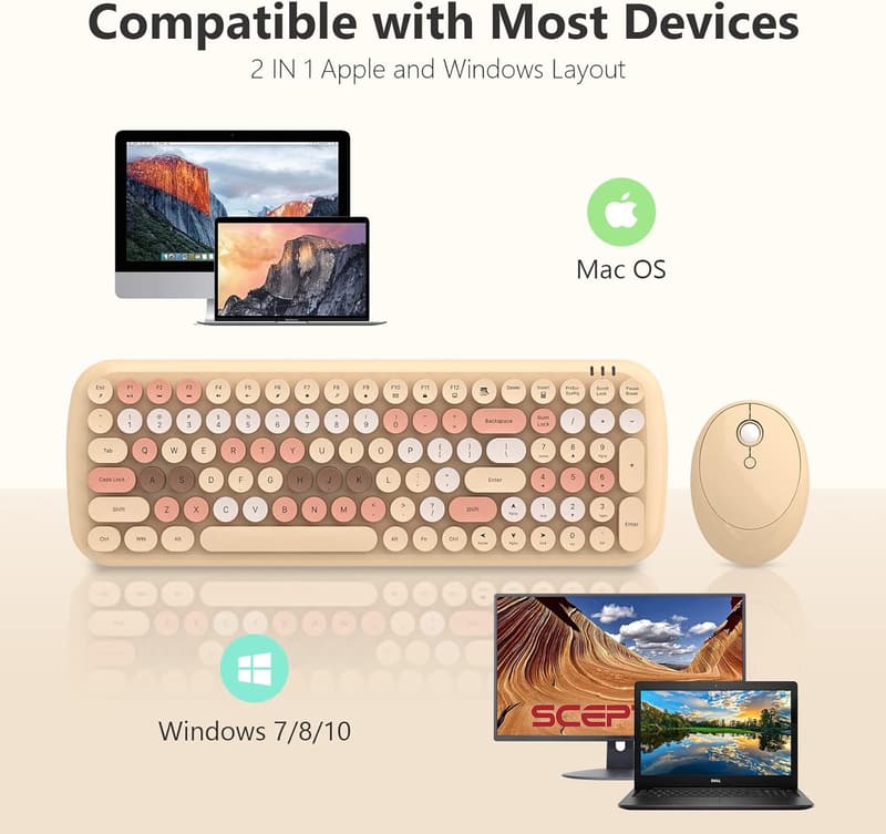 Retro Wireless Typewriter Keyboard and Mouse Combo for PC