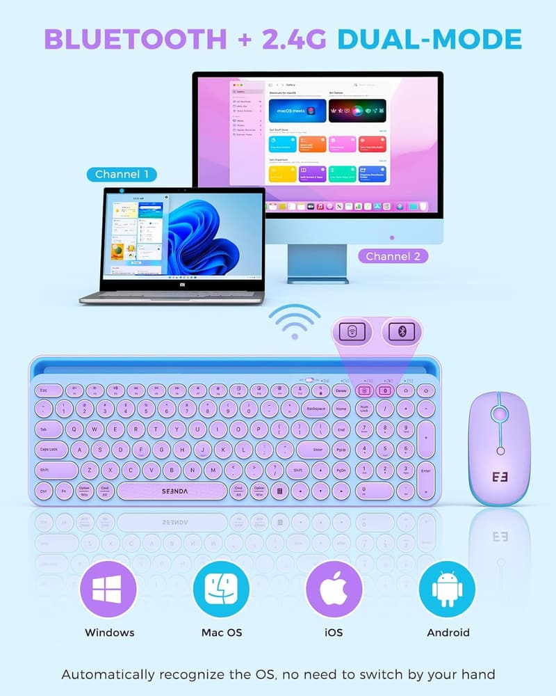 Multi-Device Bluetooth Keyboard and Mouse Set for iPad/Tablet