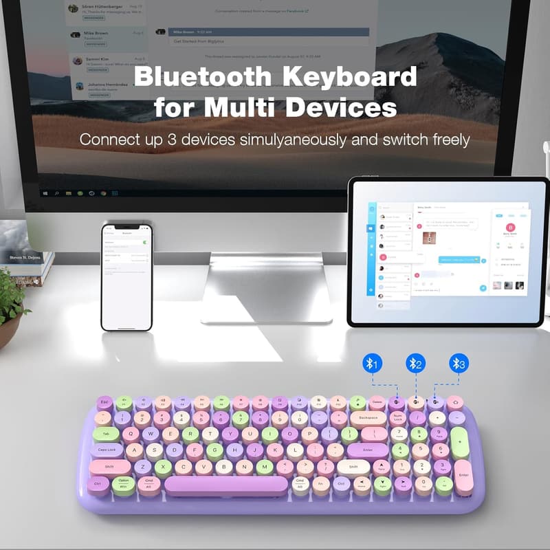 Bluetooth Retro Typewriter Keyboard for iPad & Laptop - Purple
