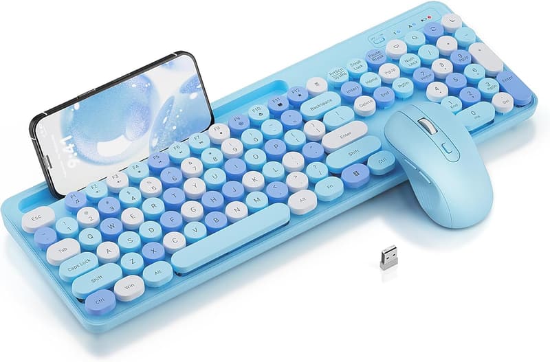 Retro Wireless Keyboard and Mouse Combo with Phone Holder