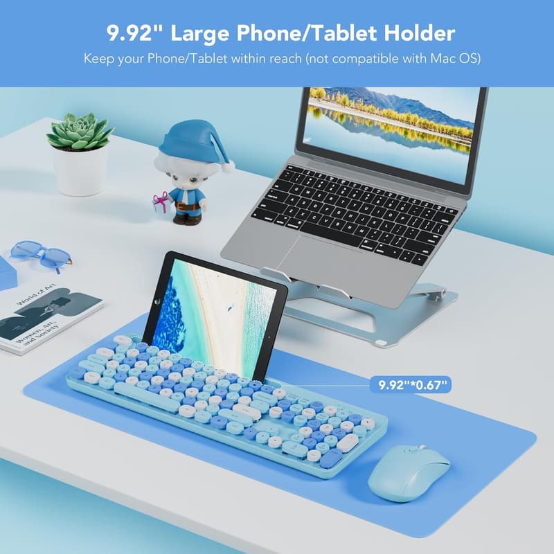 Retro Wireless Keyboard and Mouse Combo with Phone Holder
