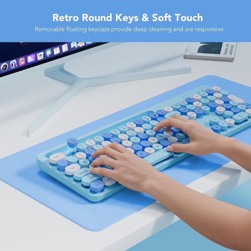 Retro Wireless Keyboard and Mouse Combo with Phone Holder