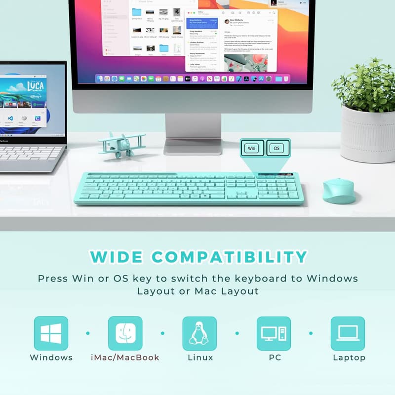 Teal Wireless Keyboard and Mouse Combo for Mac & PC