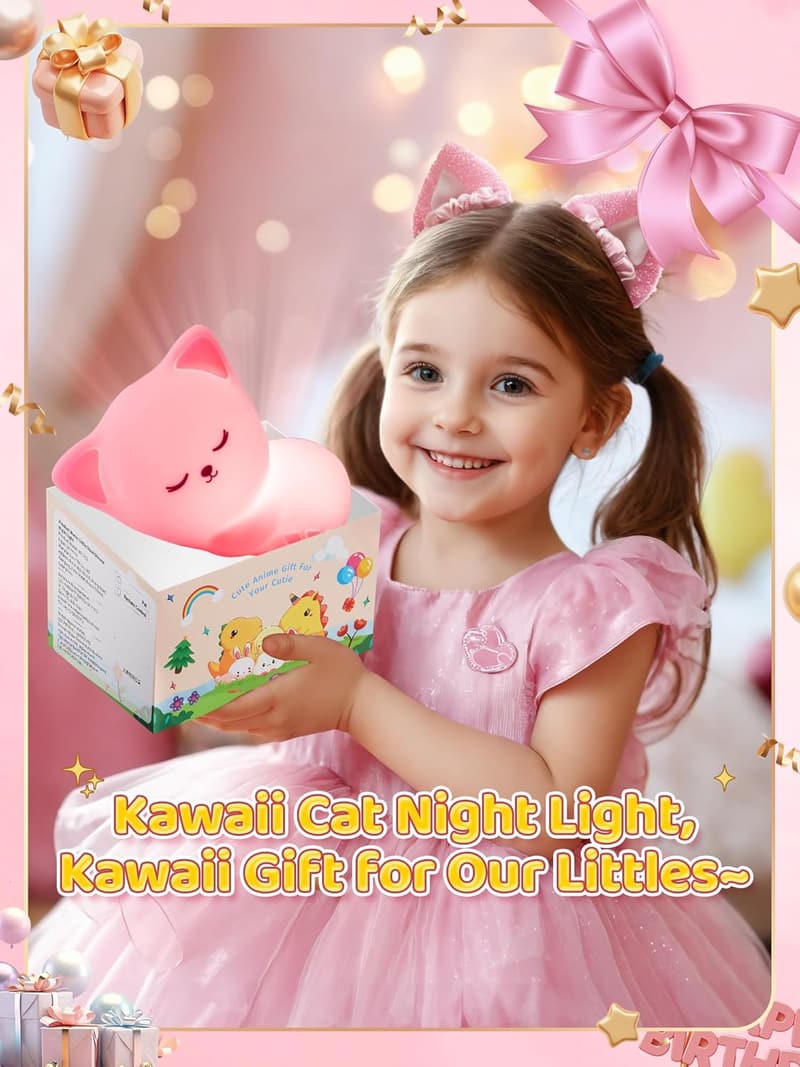 Dimmable Cat Night Light for Kids - 16 Colors, Fun Room Decor