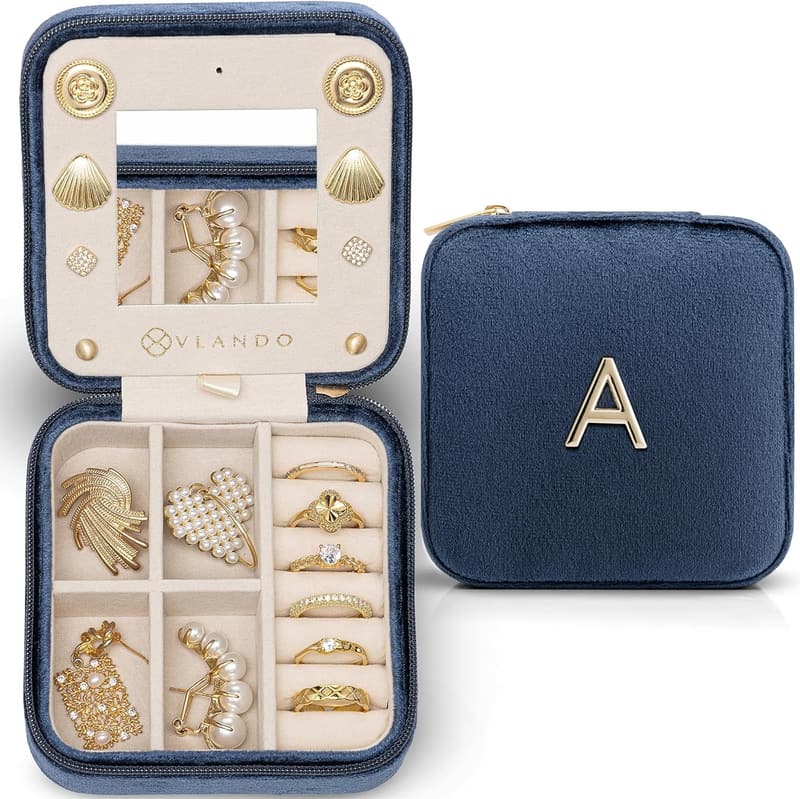 Personalized A Initial Travel Jewelry Organizer for Women