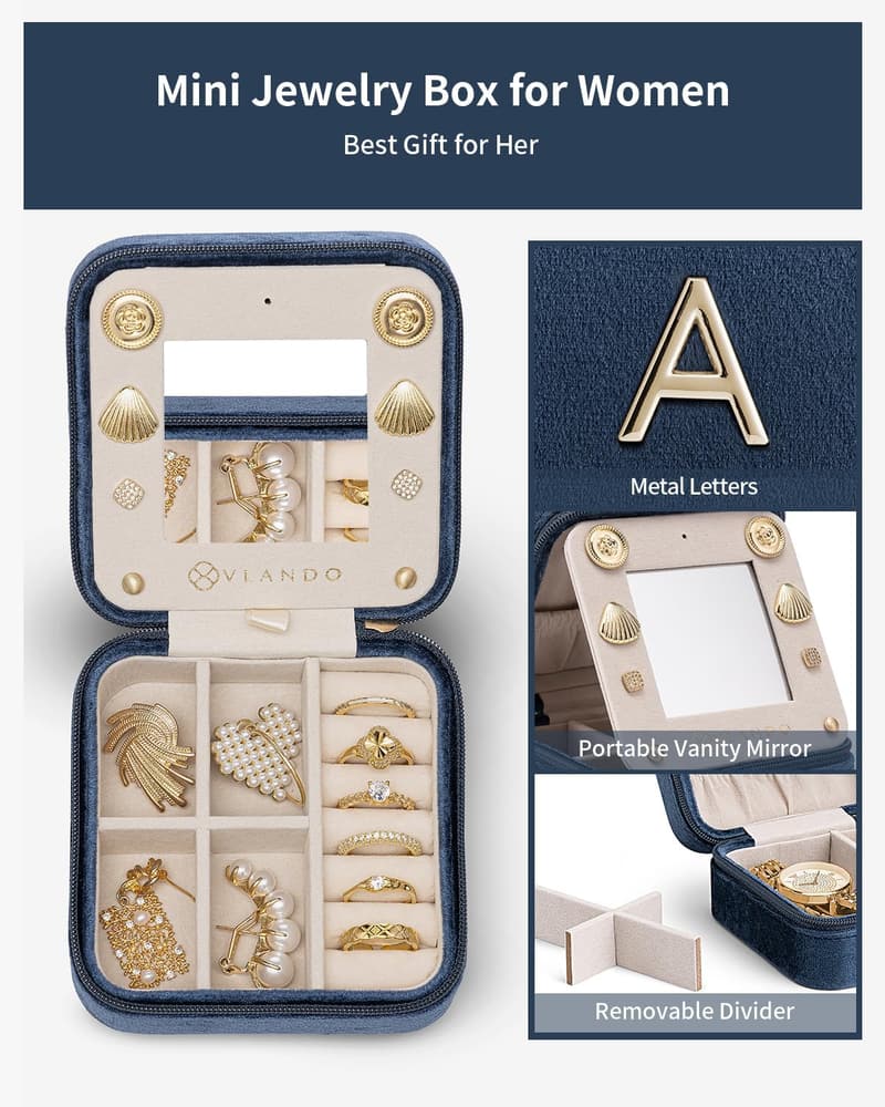Personalized A Initial Travel Jewelry Organizer for Women
