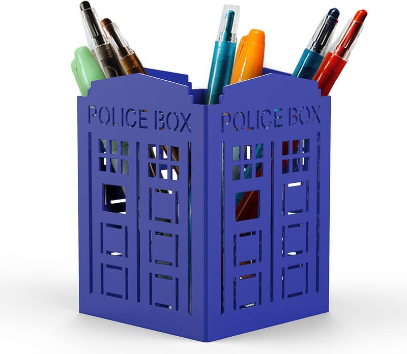 Blue Police Box Makeup Brush & Pen Holder Organizer