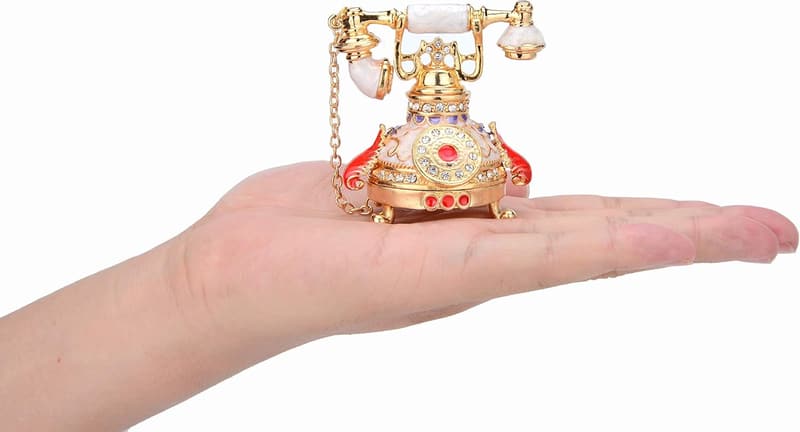 Vintage White Telephone Enameled Trinket Box for Home Decor