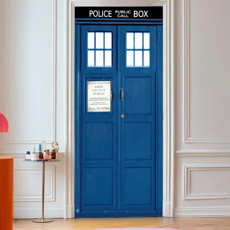 Vintage Telephone Booth Door Wallpaper Stickers - 3D Removable Wall Decor