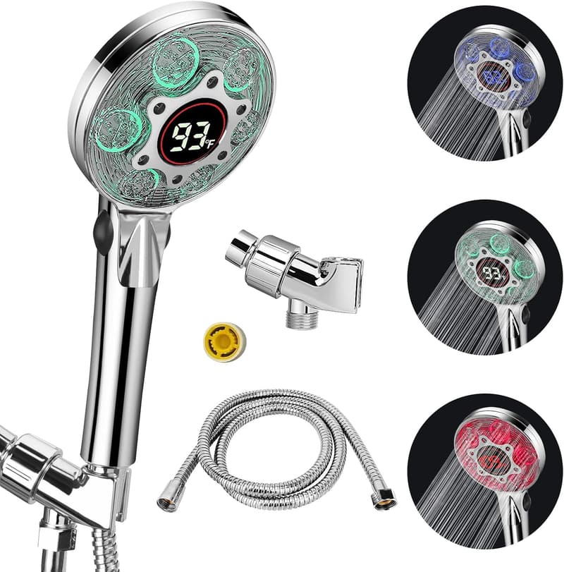 Color Changing LED Shower Head with Handheld and Temperature Display