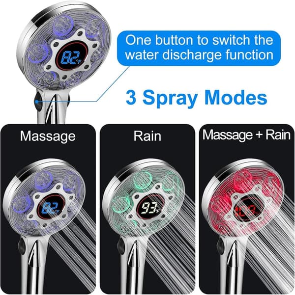 Color Changing LED Shower Head with Handheld and Temperature Display