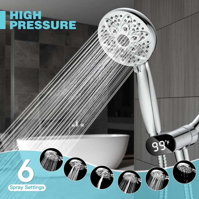 High-Pressure Handheld Shower Head with LED Temperature Display
