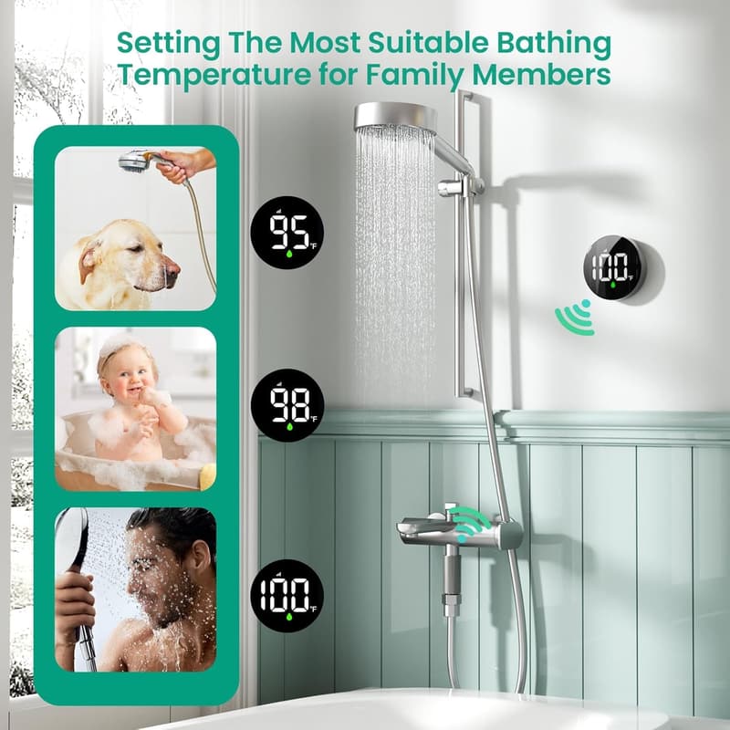 Wireless Shower Temperature Monitor with IPX7 Waterproof Display