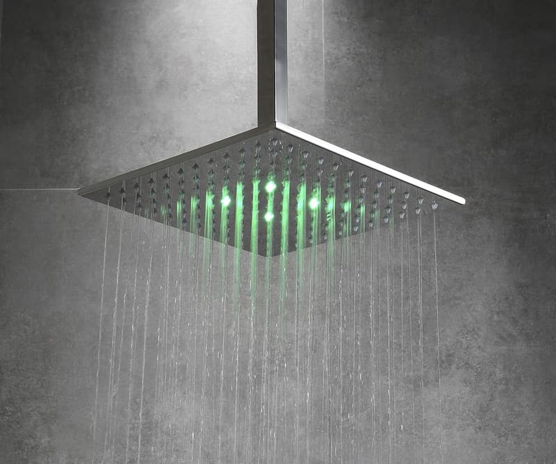 LED Shower Head - 12-Inch Square, 304 Stainless Steel, Color-Changing