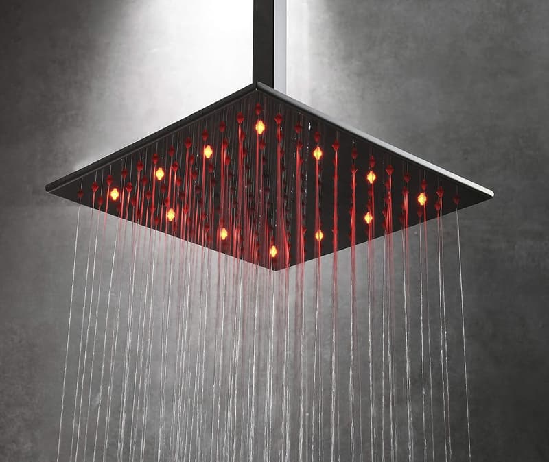 LED Shower Head - 12-Inch Square, 304 Stainless Steel, Color-Changing