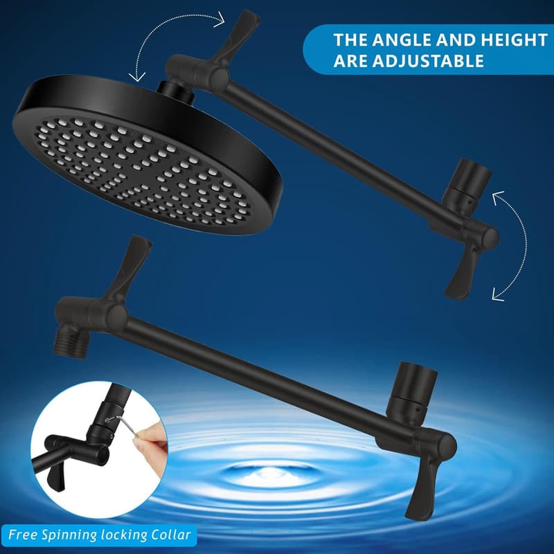 Luxury Matte Black Rain Shower Head with 11'' Extension Arm