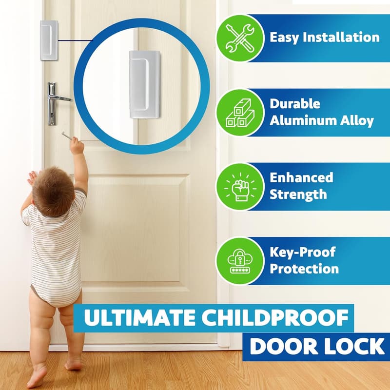Child-Proof Aluminum Door Locks (2-Pack) - Easy Install Security