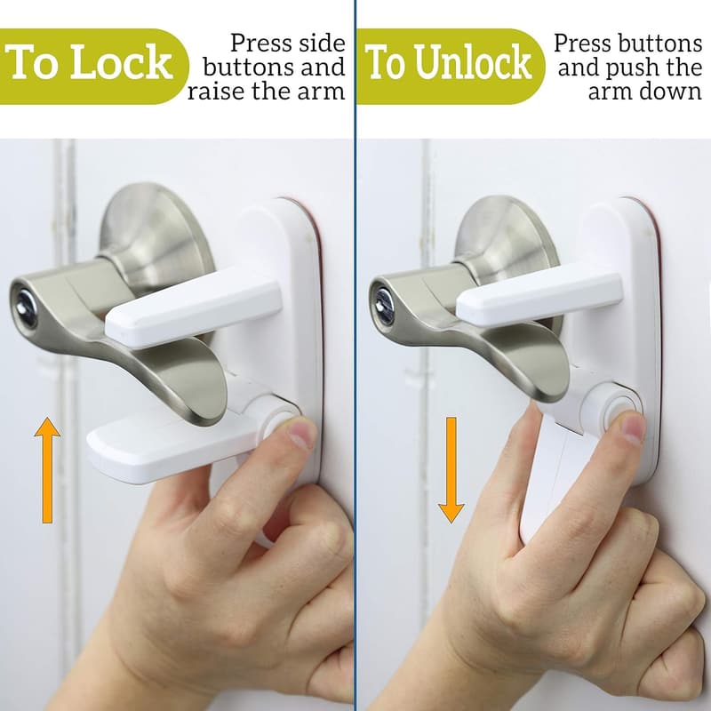Toddler Safety Door Lever Lock (2 Pack) - Easy One-Hand Install