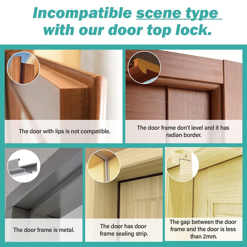 Child Safety Top Door Lock - Adjustable Sturdy Metal Lock