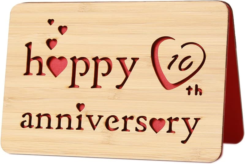10th Anniversary Handmade Wooden Card for Couples