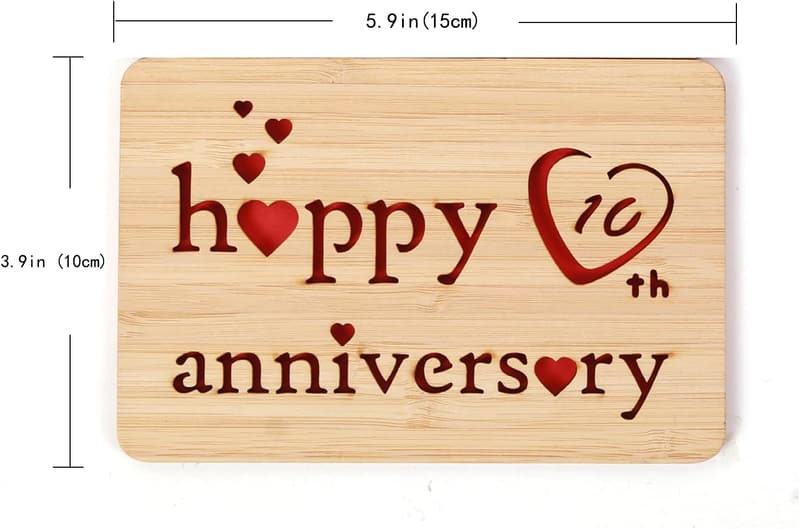 10th Anniversary Handmade Wooden Card for Couples