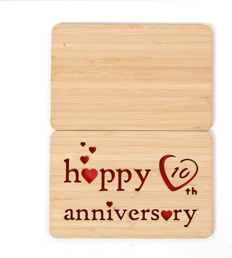 10th Anniversary Handmade Wooden Card for Couples