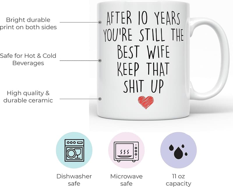 10th Anniversary Coffee Mug for Couples - 11 Oz.