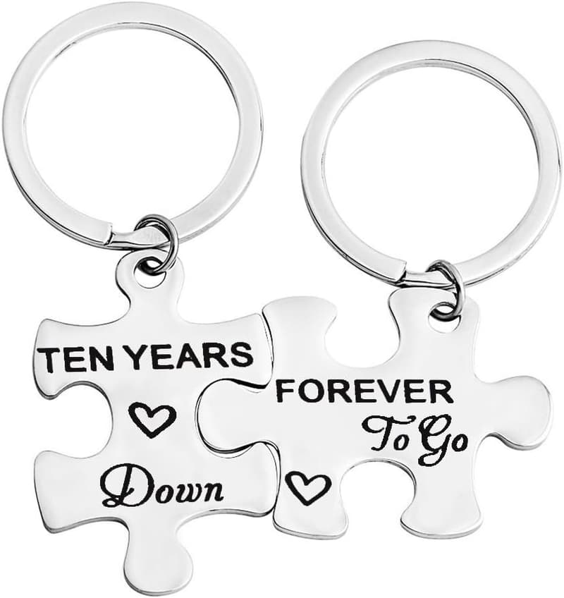 10th Anniversary Couples Puzzle Keychain Set