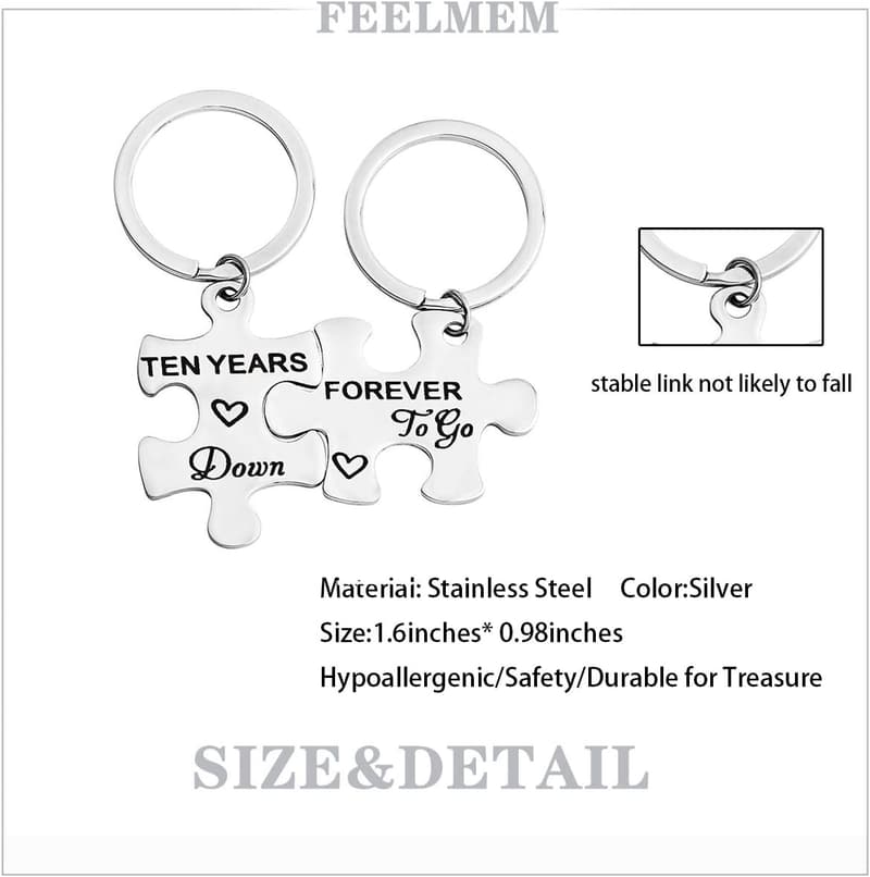 10th Anniversary Couples Puzzle Keychain Set