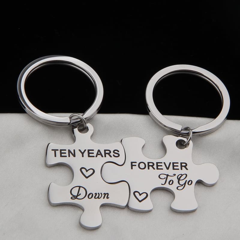 10th Anniversary Couples Puzzle Keychain Set